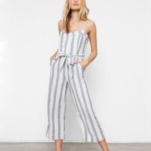 Rails Harper Striped Wide Leg Cropped Jumpsuit Medium NEW Laguna Linen Pockets